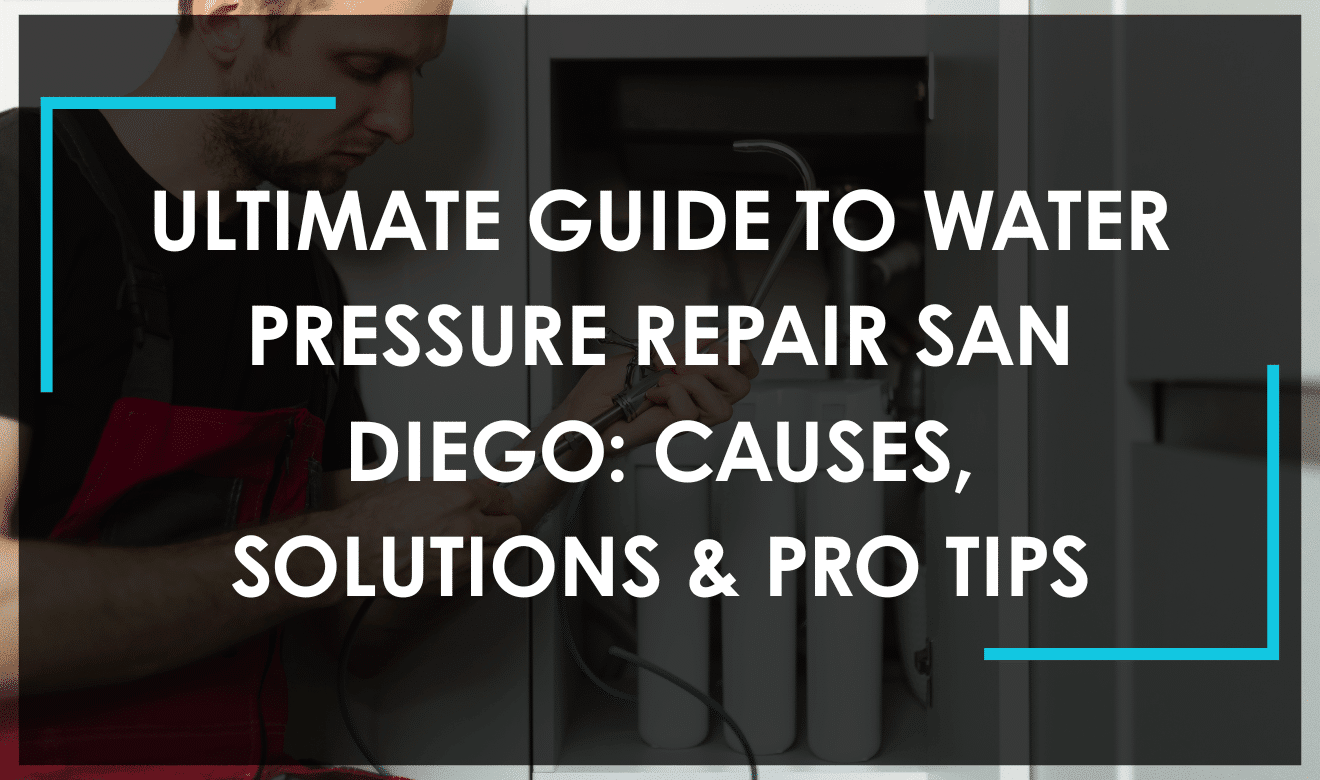 Residential plumbing pipes with water flowing, illustrating Water Pressure Repair San Diego services. 